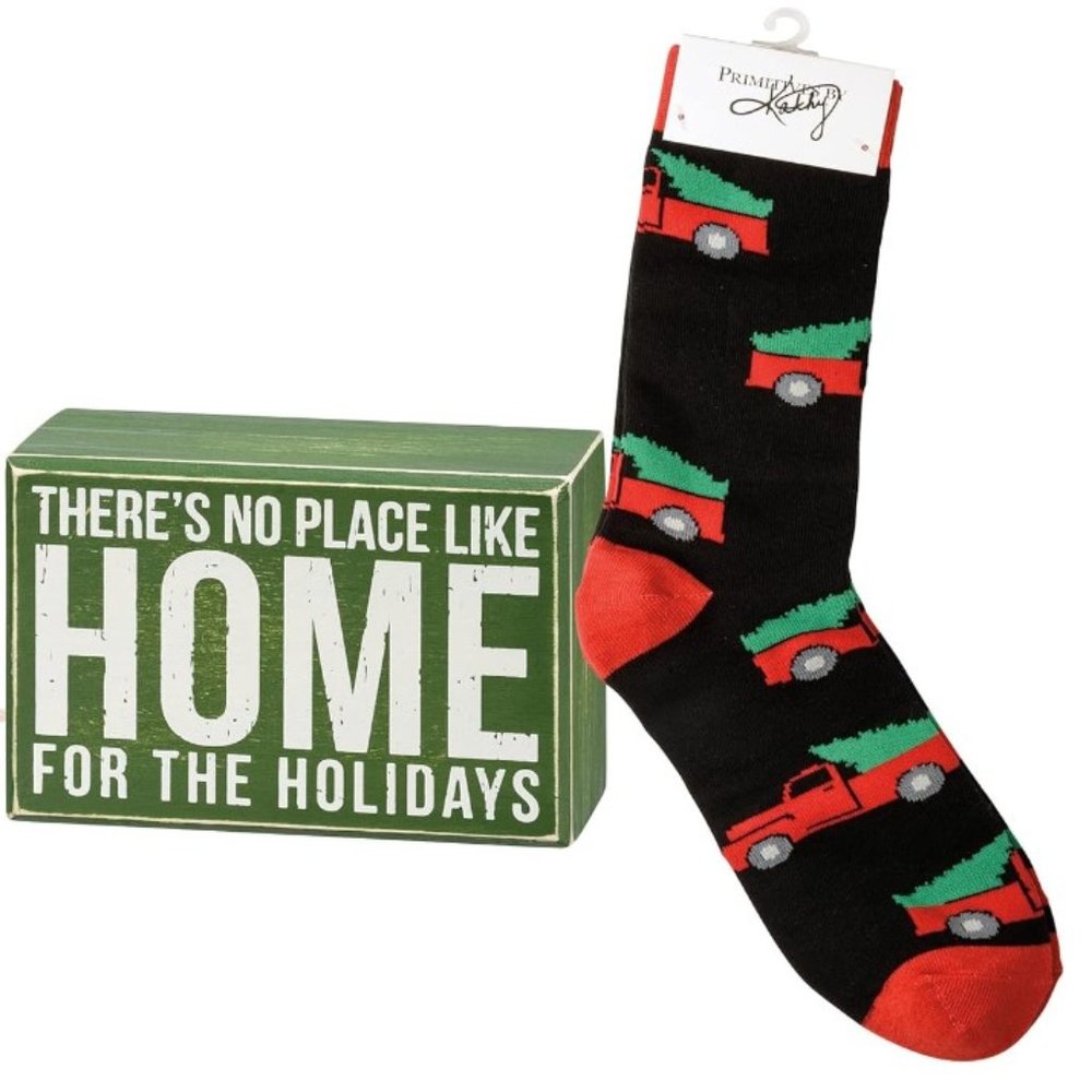 Primitives by Kathy There's No Place Like Home For The Holidays Sign & Sock Set